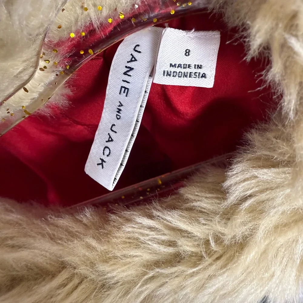 Janie and Jack Red Velvet Dress with Fur Collar Tiered Ruffles Size 8